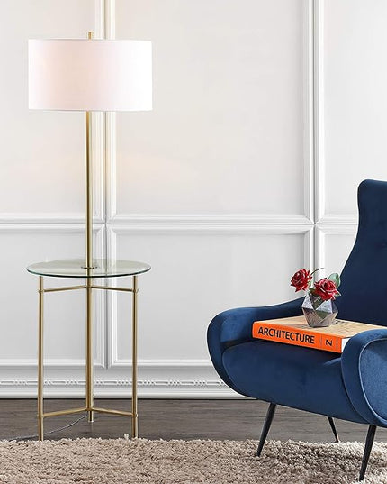 JONATHAN Y JYL3059A Charles 59" Metal/Glass LED Side Table and Floor Lamp Contemporary,Transitional for Bedrooms, Living Room, Office, Reading, Brass - LeafyLoom