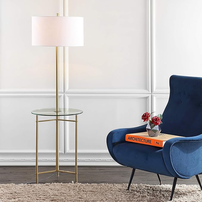 JONATHAN Y JYL3059A Charles 59" Metal/Glass LED Side Table and Floor Lamp Contemporary,Transitional for Bedrooms, Living Room, Office, Reading, Brass - LeafyLoom