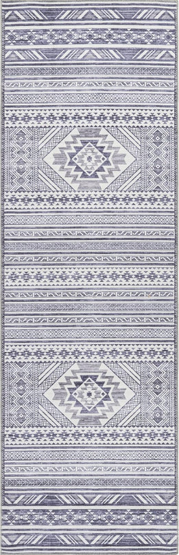 nuLOOM Jenine Southwestern Machine Washable Ultra Thin Runner Rug, 2' 6" x 8', Grey - LeafyLoom