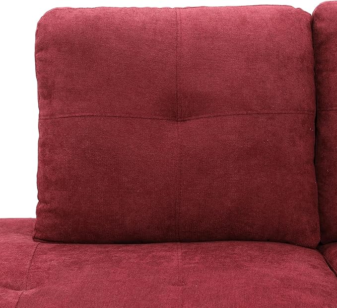 ROOMTEC Button Modern L Shape Sectional Sofa Set, Upholstered Corner Couch with Storage Ottoman, Flannel Tufted Cushions, for Living Room, Apartment, 97inch, Red w/Right Chaise Lounge - LeafyLoom