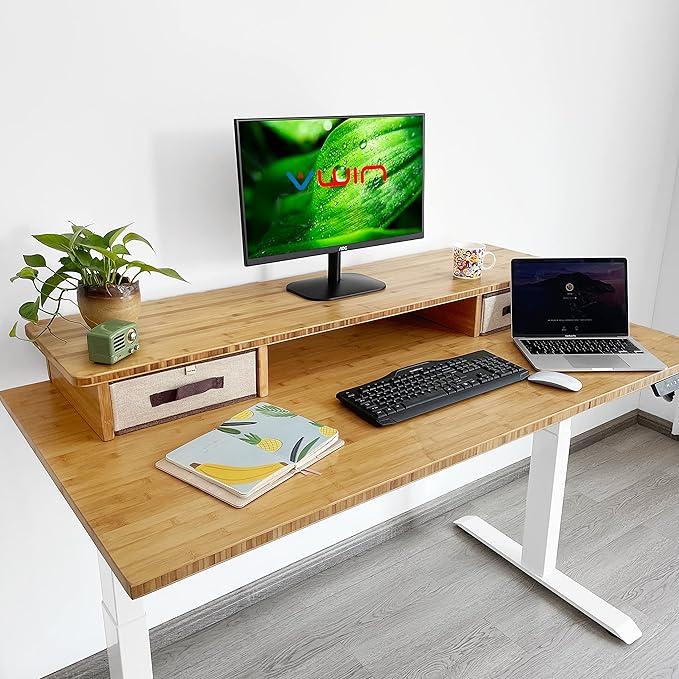 VWINDESK 48 x 27.5 x 1 Inch 100% Solid Bamboo Desk Table Top Only,for Standing Desk Home Office Desk(Right Angle) - LeafyLoom