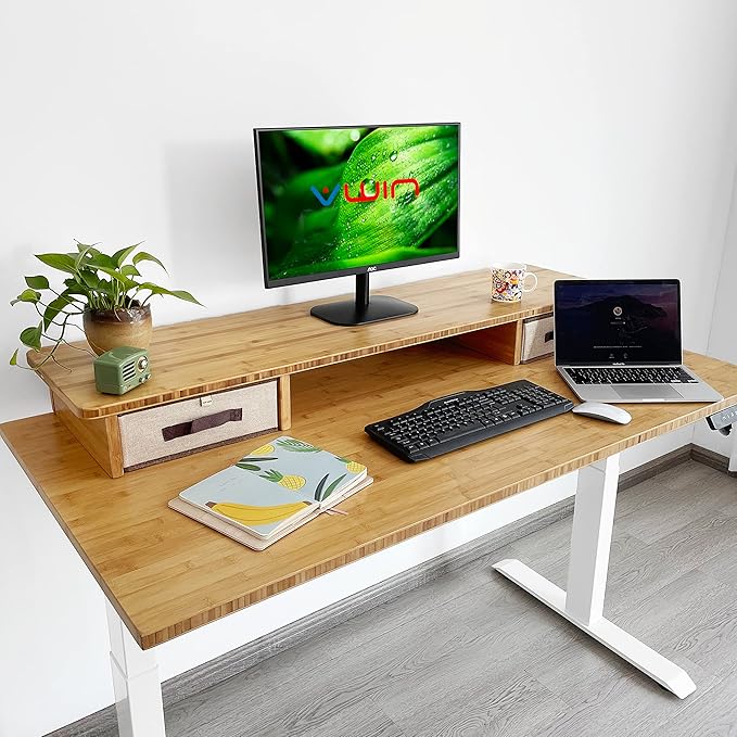 VWINDESK 72 x 30 x 1 Inch 100% Solid Bamboo Desk Table Top Only,for Standing Desk Home Office Desk with 60mm grommets(Right Angle) - LeafyLoom
