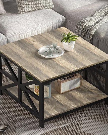GreenForest Coffee Table with Storage, Small Coffee Table with Split Tabletop for Living Room, 27.6 inch Farmhouse Square Sofa Table Center Table for Small Spaces, Easy Assembly, Grey Wash - LeafyLoom