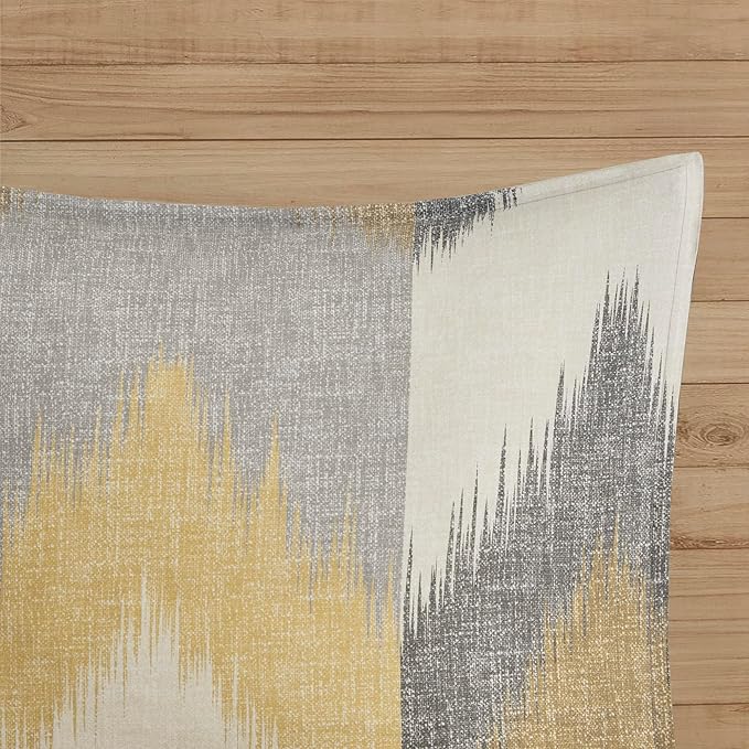INK+IVY Queen Size Comforter Set, Cozy Cotton Comforter, All Season, Lightweight Comforter Queen Bed Set with 2 Matching Shams, Modern Cabin Lodge Ikat Chevron Design, Yellow Full/Queen 3 Piece - LeafyLoom