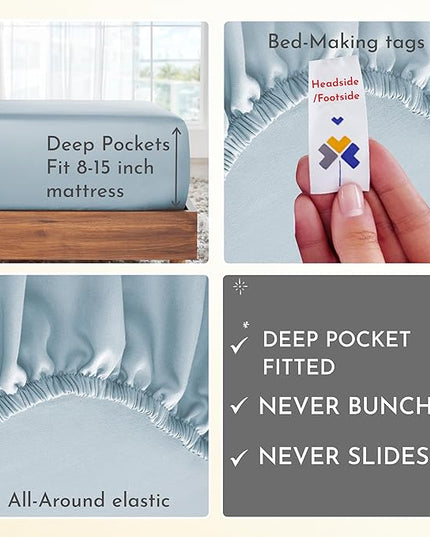 California Design Den Softest 100% Cotton Sheets, Twin Sheets Set, 3 Pc, 400 Thread Count Sateen, Bedding, Dorm Rooms & Adults, Deep Pocket Sheets, Cooling Sheets, Twin Bed Sheets (Sky Blue) - LeafyLoom