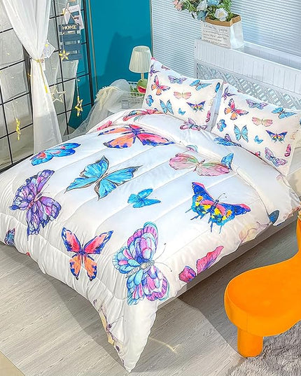 CVHOUSE Bedding Set, Queen, Butterfly Design for Girls Kids Teens, 1 Comforter and 2 Pillow Cases - LeafyLoom
