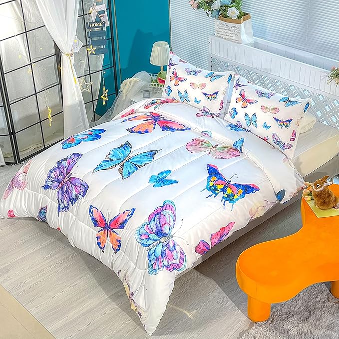 CVHOUSE Butterfly Bedding Set,Butterfly Comforter Twin,Butterfly Comforter Set for Girls Kids Teens,Butterflies Quilt Set with 1 Comforter and 2 Pillow Cases - LeafyLoom