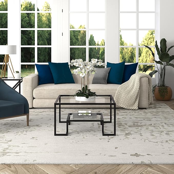 Henn&Hart 32" Wide Square Coffee Table in Satin Nickel, Modern coffee tables for living room, studio apartment essentials - LeafyLoom