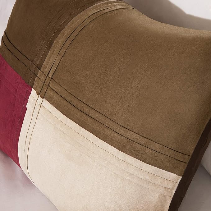 Madison Park Cozy Comforter Set Casual Design All Season, Matching Bed Skirt, Decorative Pillows, California King (104 in x 92 in), Jackson Blocks Red/Brown, 7 Piece - LeafyLoom