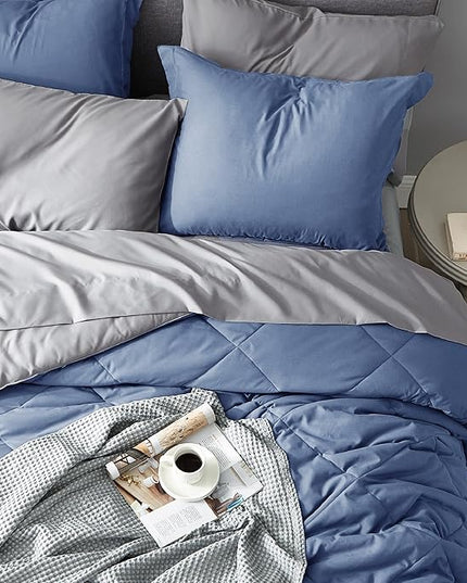 Bedsure Infinity Blue Queen Comforter Set - 7 Pieces Reversible Queen Bed in a Bag, Queen Bed Set Infinity Blue and Grey with Comforters, Sheets, Pillowcases & Shams - LeafyLoom