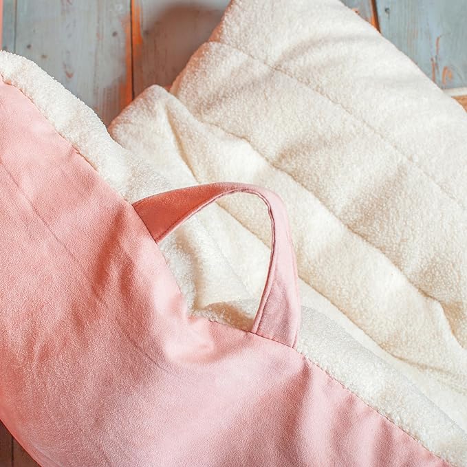 Big Joe Roma Kid's Bean Bag Chair, Oat Sherpa and Desert Rose, Vegan Suede, 2 feet - LeafyLoom