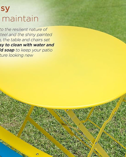 Alpine Corporation MSY114A Rainbow Metal Bistro Set w Two, Table: 24" L x 24" W x 28" H Chair: 16" L 18" W x 32" H - LeafyLoom