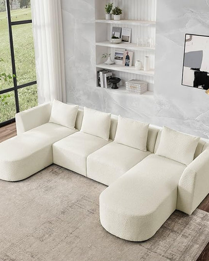 117" U-Shape Sectional Single Seats and Two Chaises, Modular Sofa, DIY Combination, Loop Yarn Fabric for Living Room, Apartment, 117inch, Beige - LeafyLoom