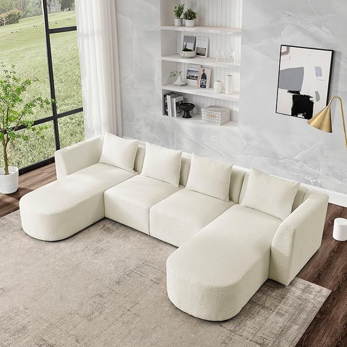 117" U-Shape Sectional Single Seats and Two Chaises, Modular Sofa, DIY Combination, Loop Yarn Fabric for Living Room, Apartment, 117inch, Beige - LeafyLoom