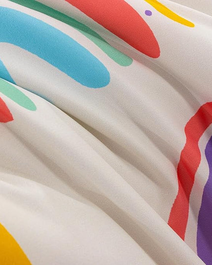 Btargot 3 Piece Kids Rainbow Comforter Set with 2 Pillow Covers, Cartoon Love Hearts Suns and Stars Bedding Set for Girls Boys Kids, Twin Beige - LeafyLoom