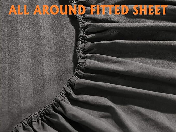 Elegant Comfort Best, Softest, Coziest 6-Piece Sheet Sets! - 1500 Premier Hotel Quality Luxurious Wrinkle Resistant 6-Piece DAMASK STRIPE Bed Sheet Set, Full Grey - LeafyLoom