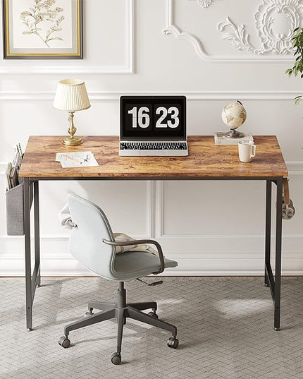 CubiCubi Study Computer Desk 32" Home Office Writing Small Desk, Modern Simple Style PC Table, Black Metal Frame, Rustic Brown - LeafyLoom