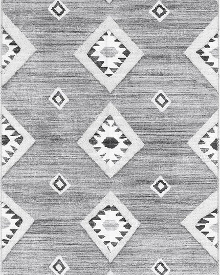 nuLOOM Arie Tribal Diamond Machine Washable Ultra Thin Runner Rug, 2' 6" x 8', Grey - LeafyLoom