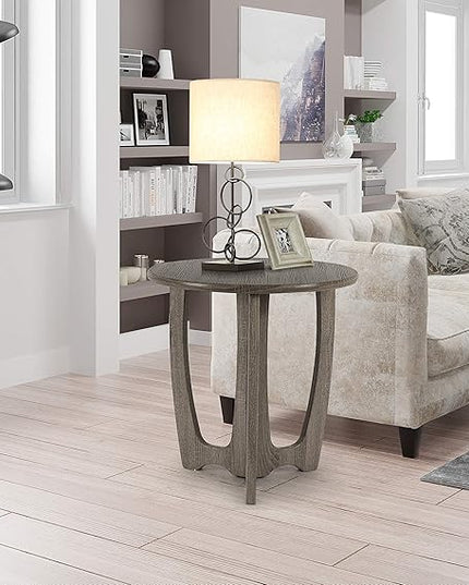 FINECASA Round End Table Small Rustic Side Table with Curved Legs Farmhouse Side Table Living Room, Bedroom, Entryway, Bedside, Nightstand (Grey) - LeafyLoom