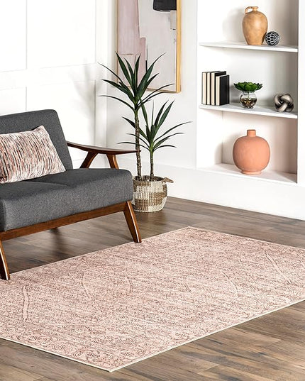 nuLOOM Shontal Traditional Machine Washable Ultra Thin Area Rug, 8' x 10', Beige - LeafyLoom