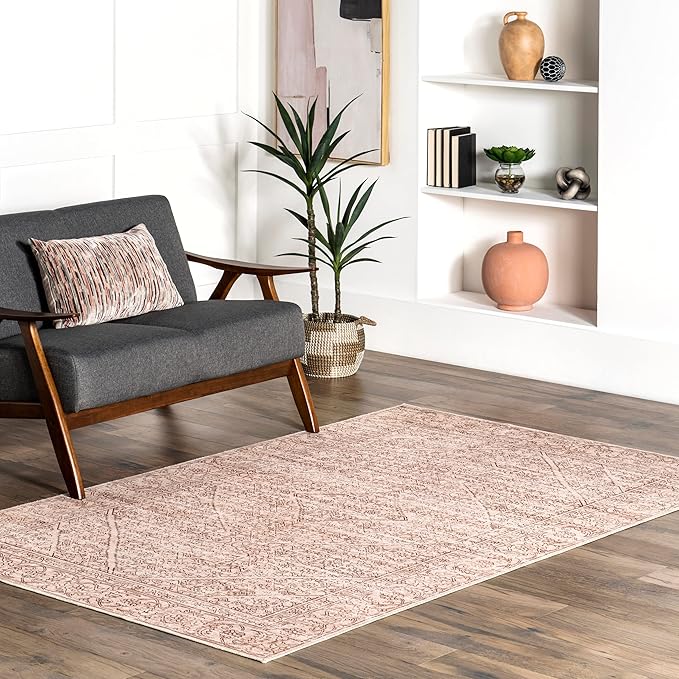 nuLOOM Shontal Traditional Machine Washable Ultra Thin Area Rug, 8' x 10', Beige - LeafyLoom
