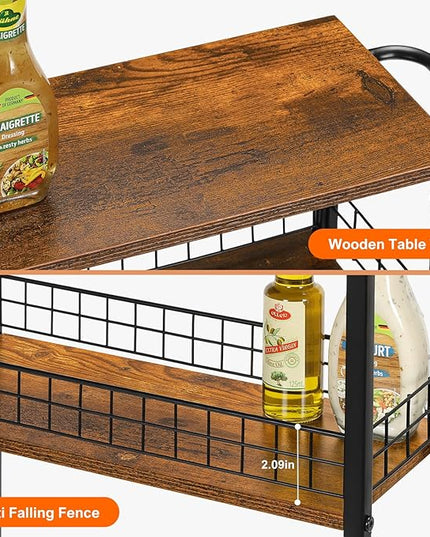 YBING Slim Storage Cart 4 Tier Kitchen Rolling Cart on Wheels Mobile Narrow Cart with Wooden Tabletop Slide Out Utility Cart for Bathroom Laundry Narrow Places Rustic Brown 16.5''L X 7.3''W X 34.6''H - LeafyLoom