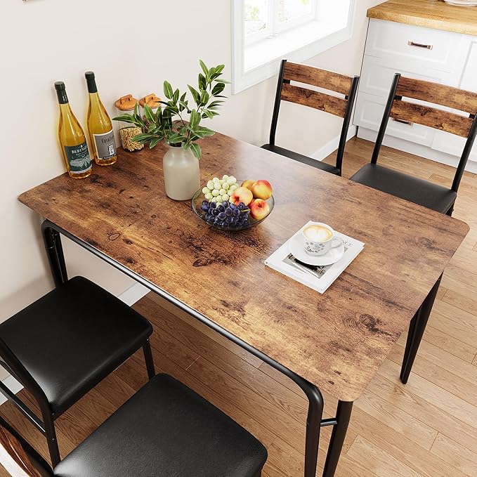 Dining Table for 4, Small Table and Chairs Set of 4, Square Dinette Set for 4, Dinner Table Set, 5 Piece Kitchen & Dining Room Sets for Small Space, Apartment (Vintage, Dining Table with 4 Chairs) - LeafyLoom