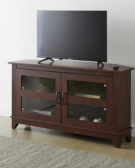 ROCKPOINT Modern Farmhouse 44inch Corner Universal TV Stand Living Room Storage Console, Entertainment Center,Brown - LeafyLoom