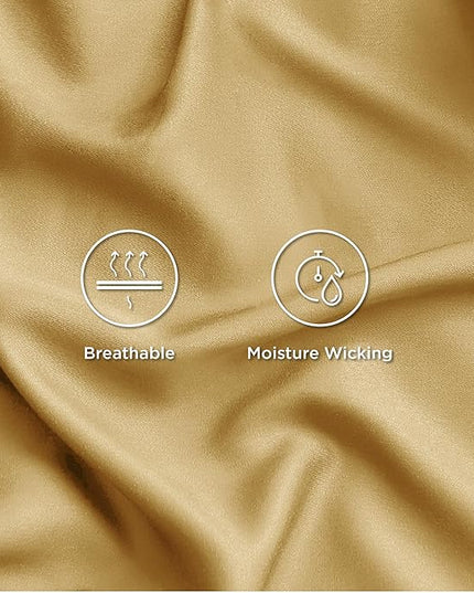 Bedsure Twin XL Sheet Set Dorm Bedding, Cooling Sheets Twin Extra Long Sheets, Rayon Derived from Bamboo, Deep Pocket Up to 16", Hotel Luxury Silky Bedding Sheets & Pillowcases, Gold - LeafyLoom