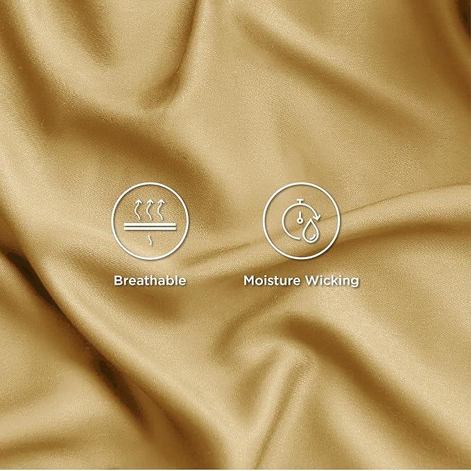 Bedsure Twin XL Sheet Set Dorm Bedding, Cooling Sheets Twin Extra Long Sheets, Rayon Derived from Bamboo, Deep Pocket Up to 16", Hotel Luxury Silky Bedding Sheets & Pillowcases, Gold - LeafyLoom