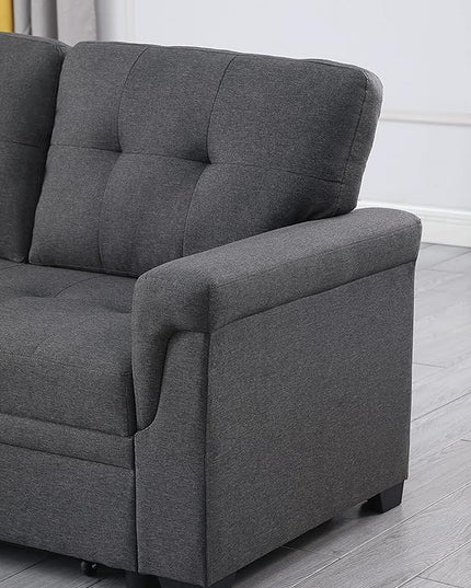 LOVMOR L-Shape Reversible Linen Fabric Sleeper Sectional Sofa with Storage Chaise, Dark Gray Corner Couch with Arms for Living Room, Home Furniture, Apartment, Dorm, 84 Inch - LeafyLoom