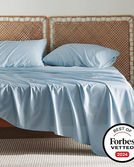 Bedsure California King Sheet Sets, Cooling Sheets, Rayon Derived from Bamboo, Deep Pocket Up to 16", Breathable & Soft Bed Sheets, Hotel Luxury Silky Bedding Sheets & Pillowcases, Teal Blue - LeafyLoom