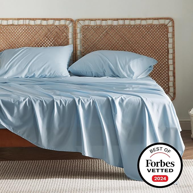 Bedsure California King Sheet Sets, Cooling Sheets, Rayon Derived from Bamboo, Deep Pocket Up to 16", Breathable & Soft Bed Sheets, Hotel Luxury Silky Bedding Sheets & Pillowcases, Teal Blue - LeafyLoom