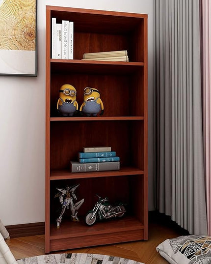 Sunon 4 Shelf Wood Bookcase Freestanding Display Shelf Adjustable Layers Bookshelf for Home Office Library Small Narrow Space (Cherry, 4-Layers) - LeafyLoom