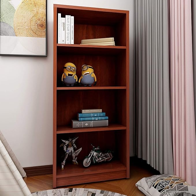 Sunon 4 Shelf Wood Bookcase Freestanding Display Shelf Adjustable Layers Bookshelf for Home Office Library Small Narrow Space (Cherry, 4-Layers) - LeafyLoom