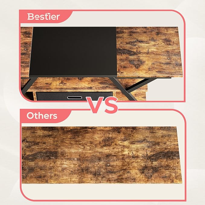 Bestier TV Stand for Living Room, LED Entertainment Center with Power Outlets, Farmhouse TV Stand 55 Inch for TV up to 65 Inch for bedroom, Gaming TV Console Table with Storage, Rustic Brown - LeafyLoom