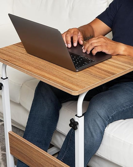 Mind Reader Woodland Collection, Mobile Sit/Stand Laptop Desk Adjustable, Lockable Casters, Portable, 21.75" L x 15.75" W x 33" H, Medium, Brown - LeafyLoom