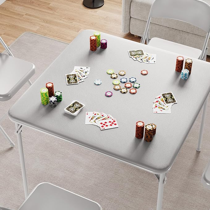 IDEALHOUSE Portable Folding Card Table and Chair Set of 5, PU Upholstered Foldable Table, and All Metal Folding Chairs, Table and Chairs Suitable for Dining Room, Living Room, Office, Camping - LeafyLoom