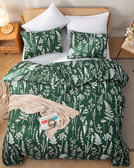 JANZAA Twin Emerald 2 PCS Bedding Sets Floral Comforter Set Plant Flowers Printed on Soft Comforter Set for All Season - LeafyLoom