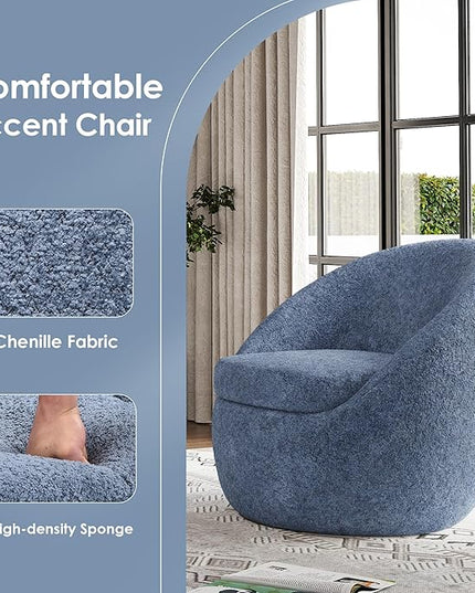 Farini Swivel Accent Chair,Swivel Barrel Chair, Comfy Oversized Round Accent Chair for Living Room Bedroom(Blue) - LeafyLoom