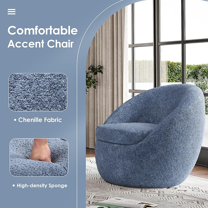 Farini Swivel Accent Chair,Swivel Barrel Chair, Comfy Oversized Round Accent Chair for Living Room Bedroom(Blue) - LeafyLoom