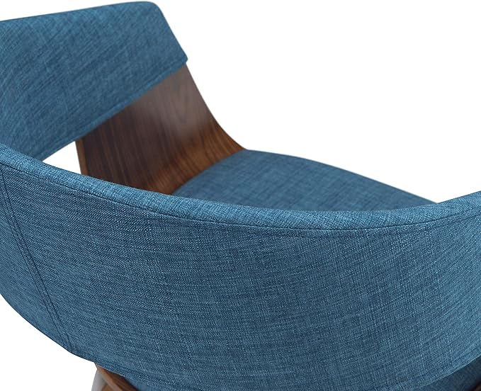 SIMPLIHOME Lowell 17 Inch Mid Century Modern Bentwood Dining Chair in Blue Linen Look Fabric, For the Dining Room - LeafyLoom