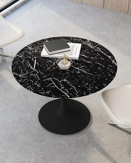NicBex Dining Table Contemporary Kitchen Table Farmhouse Rustic 42.12" Round Dining Table with Printed Black Marble Table Top, Metal Base Dining Table, End Table Leisure Coffee Table, Black Marble - LeafyLoom