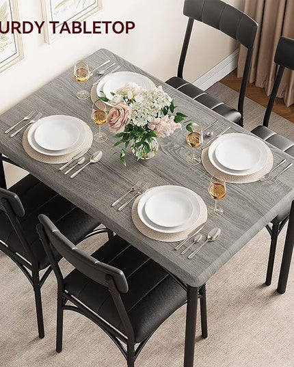 IDEALHOUSE Dining Table Set for 4, Kitchen Table and Chairs for 4, Rectangular Dining Room Table Set with 4 Upholstered Chairs, 5 Piece Kitchen Table Set for Small Space, Apartment, Retro Grey - LeafyLoom