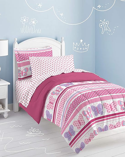Dream Factory Butterfly Dots Ultra Soft Microfiber Girls Comforter Set, Pink, Full - LeafyLoom
