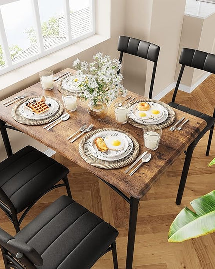 IDEALHOUSE Dining Table Set for 4, Kitchen Table and Chairs for 4, Rectangular Dining Room Table Set with 4 Upholstered Chairs, 5 Piece Kitchen Table Set for Small Space, Apartment, Retro Brown - LeafyLoom