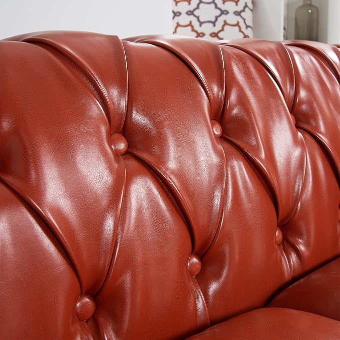 3-Seaters Living Room Clasic Chesterfield Sofa Couch Button Tufted PU Leather Upholstered Sofa&Couch with Luxury Roller Armrest Soild Wood Legs Movable Cushions & Nailhead Decor - LeafyLoom