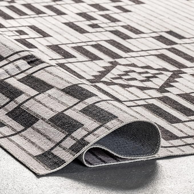 nuLOOM Tashia Modern Geometric Machine Washable Ultra Thin Area Rug, 8' x 10', Charcoal - LeafyLoom