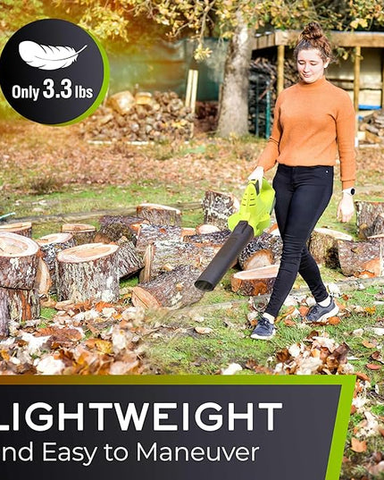 Mueller UltraStorm Cordless Leaf Blower, 140 MPH 20 V Powerful Motor, Electric Leaf Blower for Lawn Care, Battery Powered Leaf Blower for Snow Blowing High Capacity Battery & Charger Green - LeafyLoom