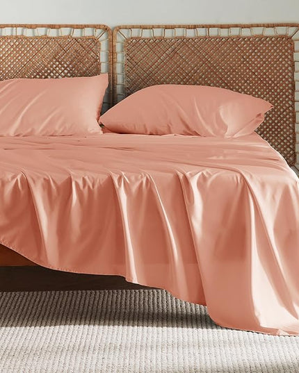 Bedsure King Size Sheet Set, Cooling Sheets King, Rayon Derived from Bamboo, Deep Pocket Up to 16", Breathable & Soft Bed Sheets, Hotel Luxury Silky Bedding Sheets & Pillowcases, Coral - LeafyLoom